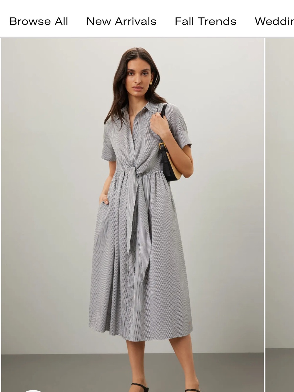Adam Lippes Gray Short-Sleeve Tie-Front Midi Dress